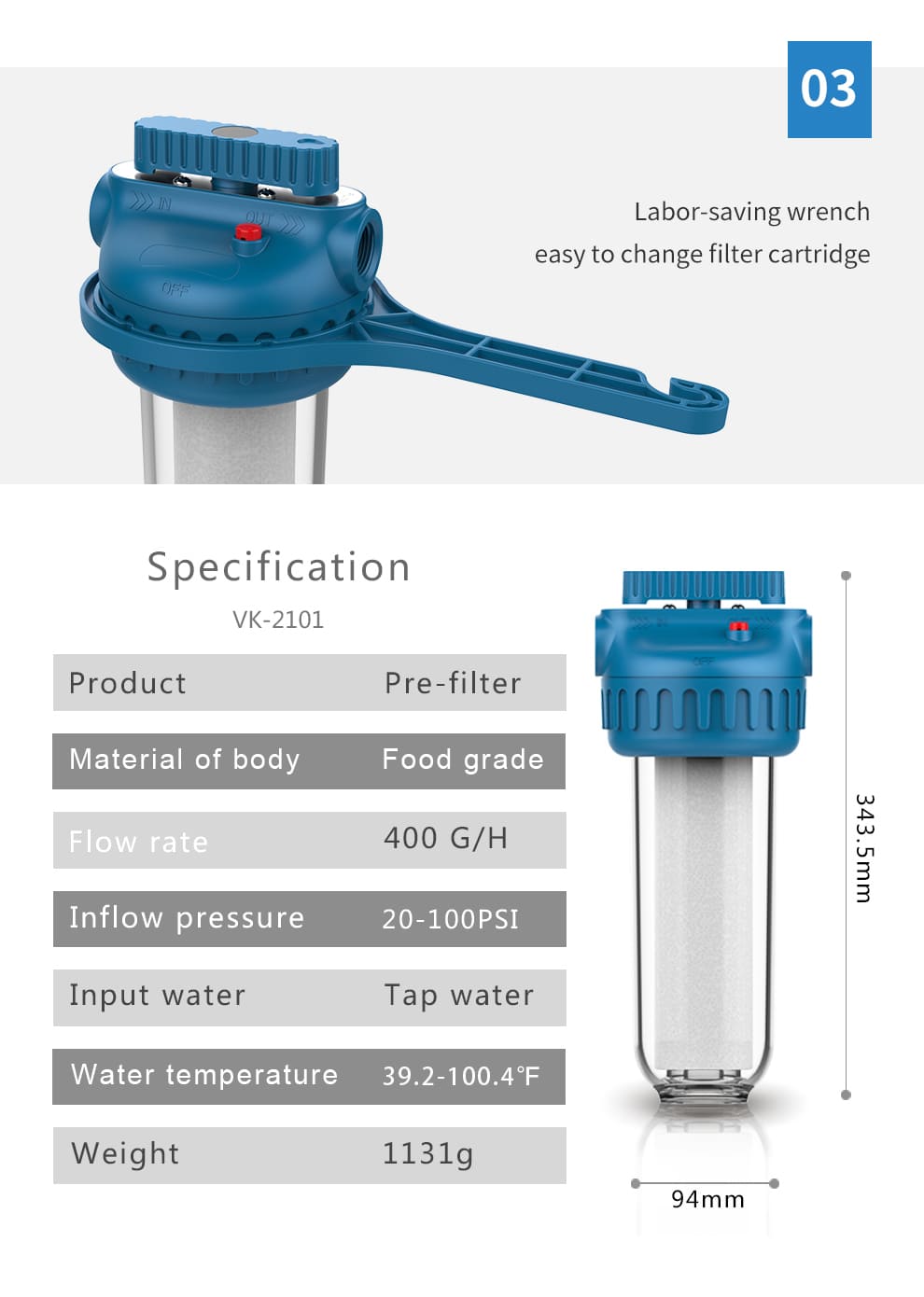 AMBOHR AF-P10 Whole House Under Water Spin Down Sediment Water Pre-Filter System with Bypass Valve Functions 400g/h High Flow and 5um High Accurate Rating