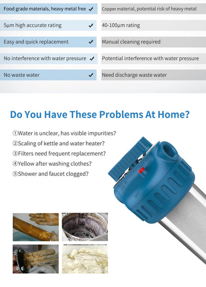 AMBOHR AF-P10 prefilter self cleaning filters for sediment whole house water purifier