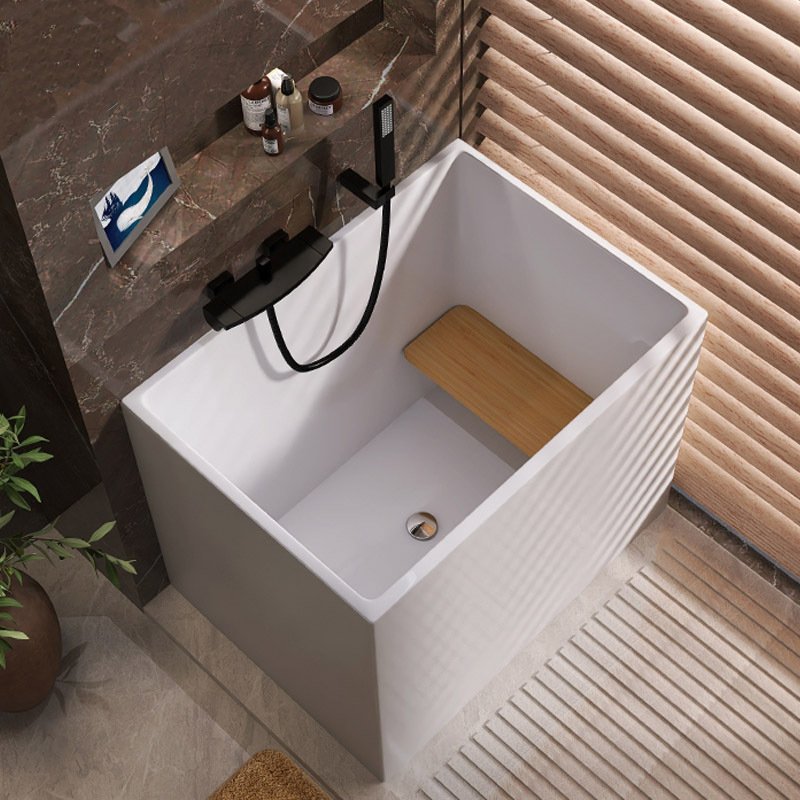 AMBOHR Modern Small Size Bathroom White Bath Tub Solid Surface Deep Soaking Free Standing Acrylic Bathtub