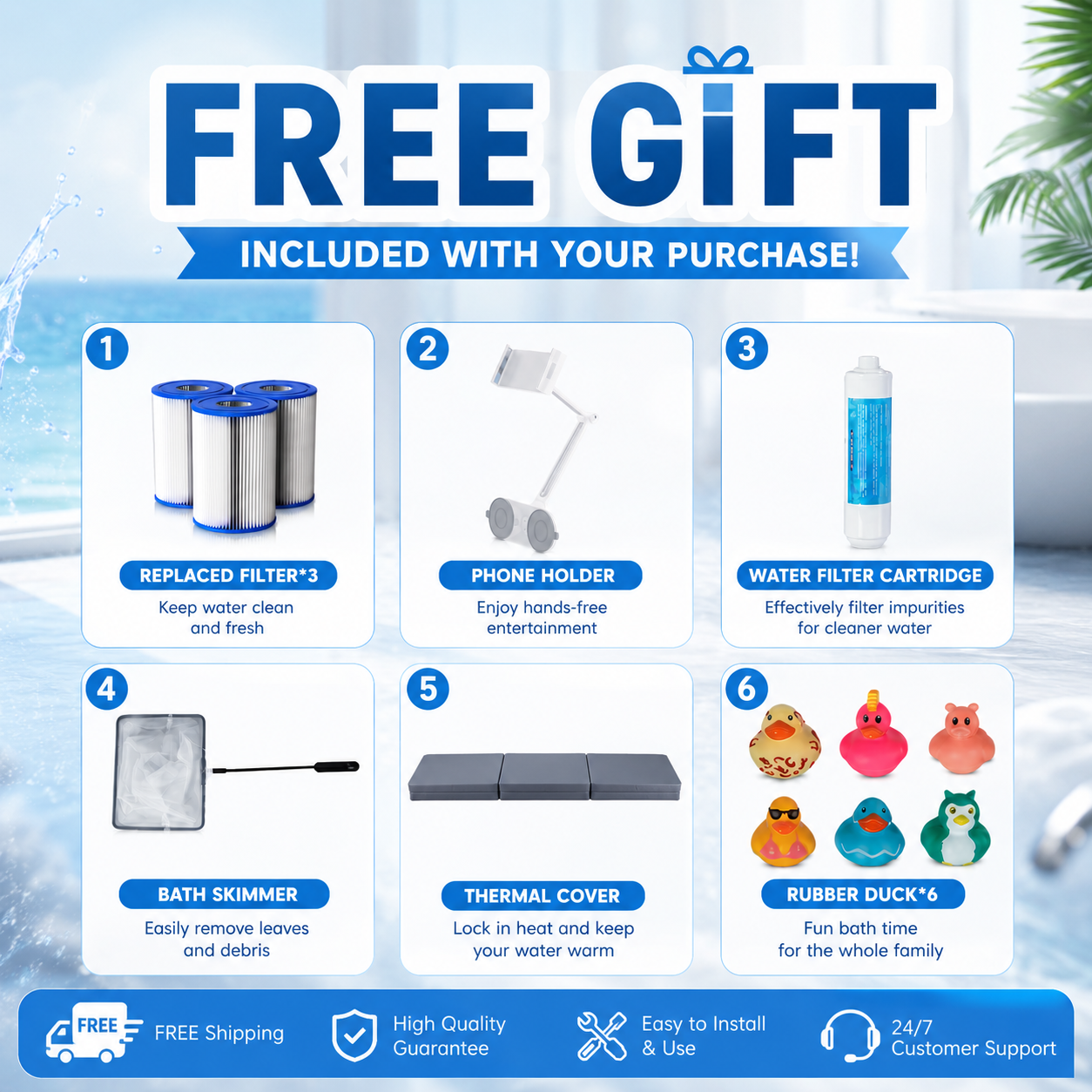 Free accessories included with AMBOHR bathtub