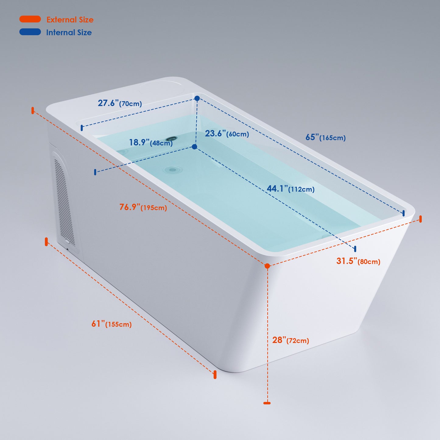 AMBOHR cold plunge bathtub dimensions and measurements