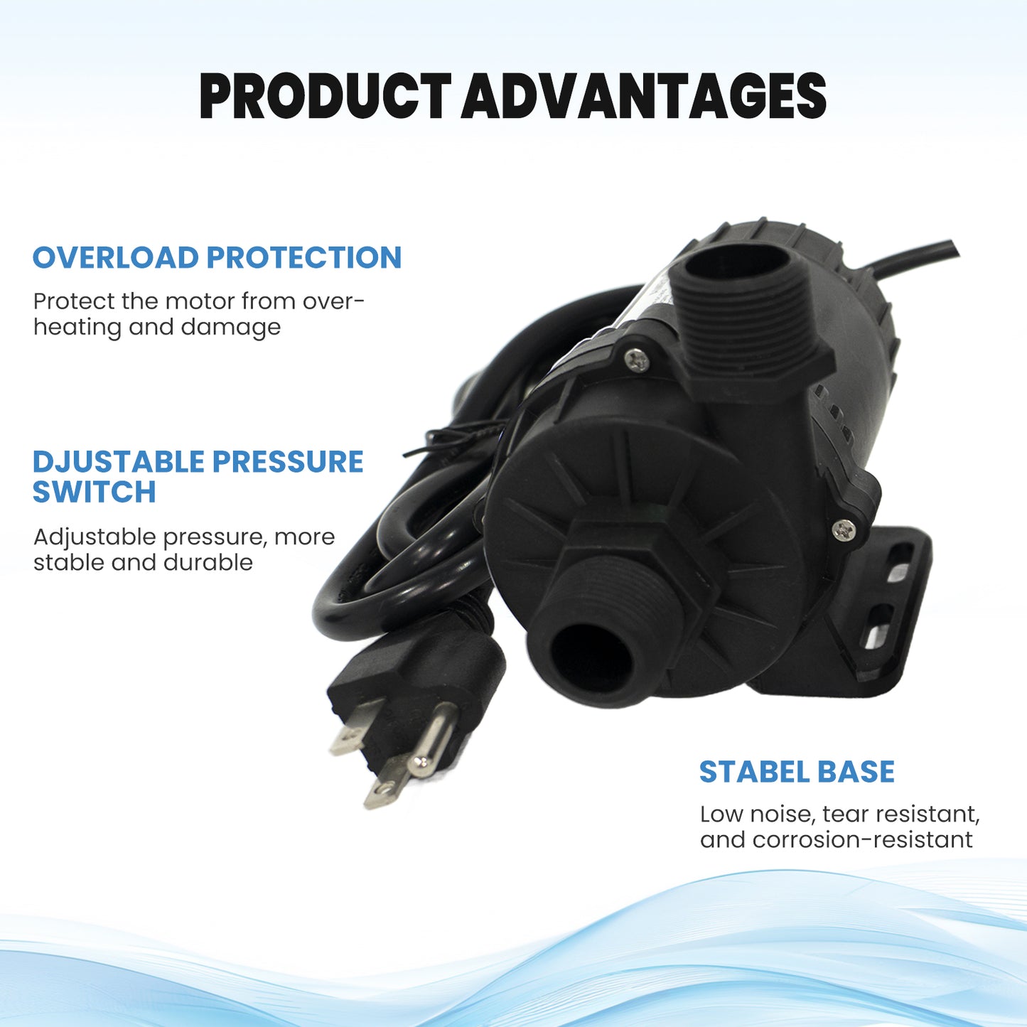 AMBOHR WP-DC60A/WP-DC60G Mini Submersible Water Pump DC 12/24 V mini dc motor water pump 950 for Cold Plunge 1/2HP 1HP chiller bathtub conversion