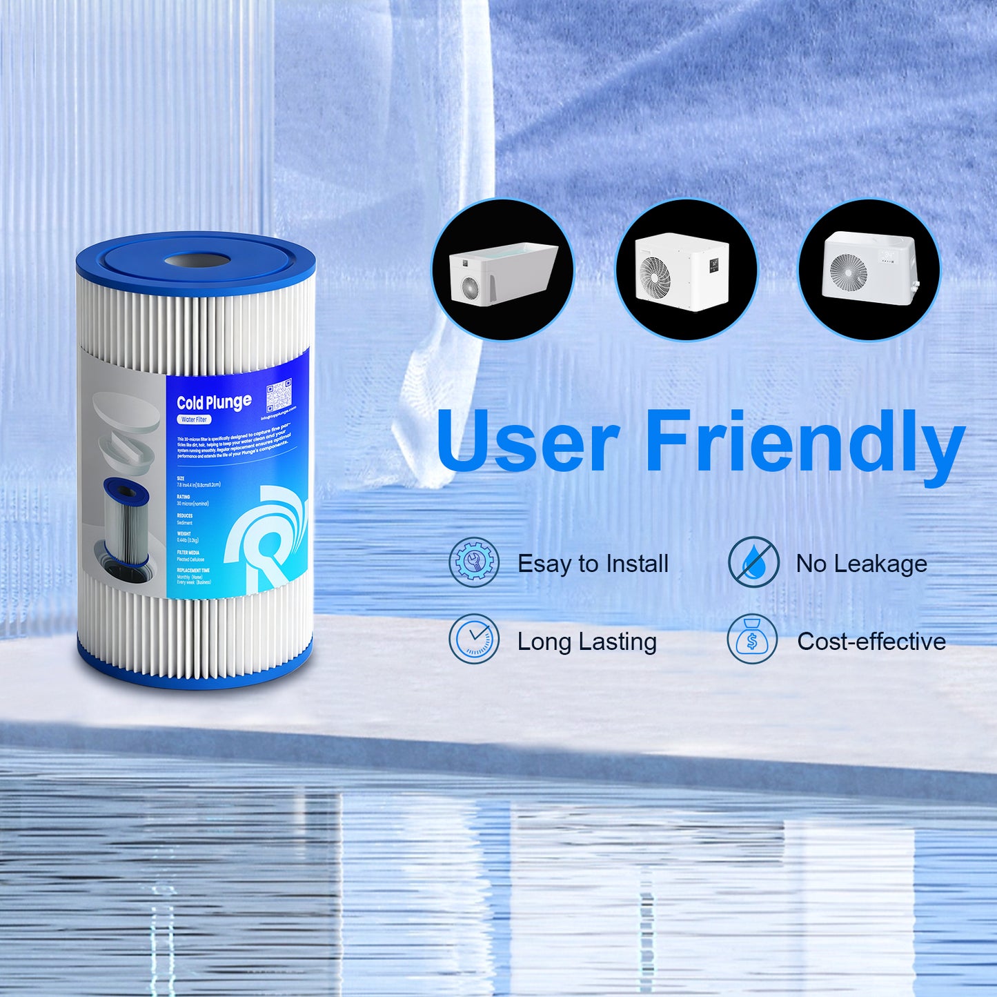 AMBOHR cold plunge filter with user-friendly design for convenient ice bath maintenance
