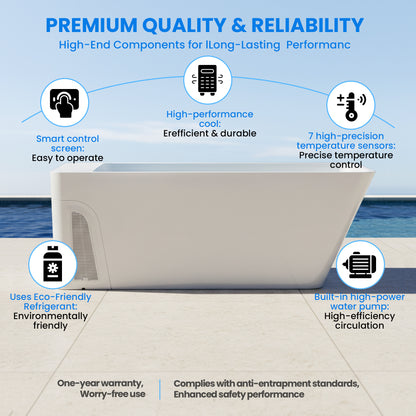 AMBOHR cold plunge tub with smart control screen, high-performance cooling, temperature sensors and built-in water pump